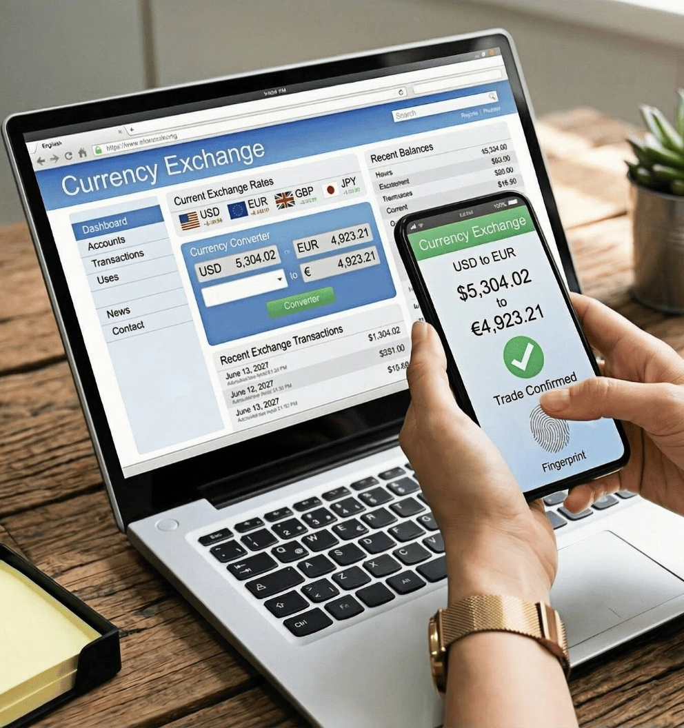 Ilustración de especialista en cambio de divisas